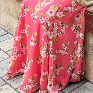Floral Pink Maxi Skirt, pure chiffon Fabric, Silk underneath.Beautiful fall.